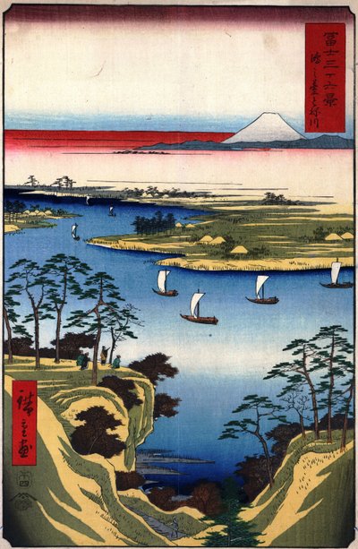 36 Ansichten des Berges Fuji - 11. Wildganshügel und der Tone-Fluss von Utagawa Hiroshige